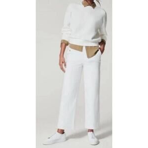 Spanx Stretch Twill High Waisted Cropped Wide Leg Pans Bright White Medium Tall